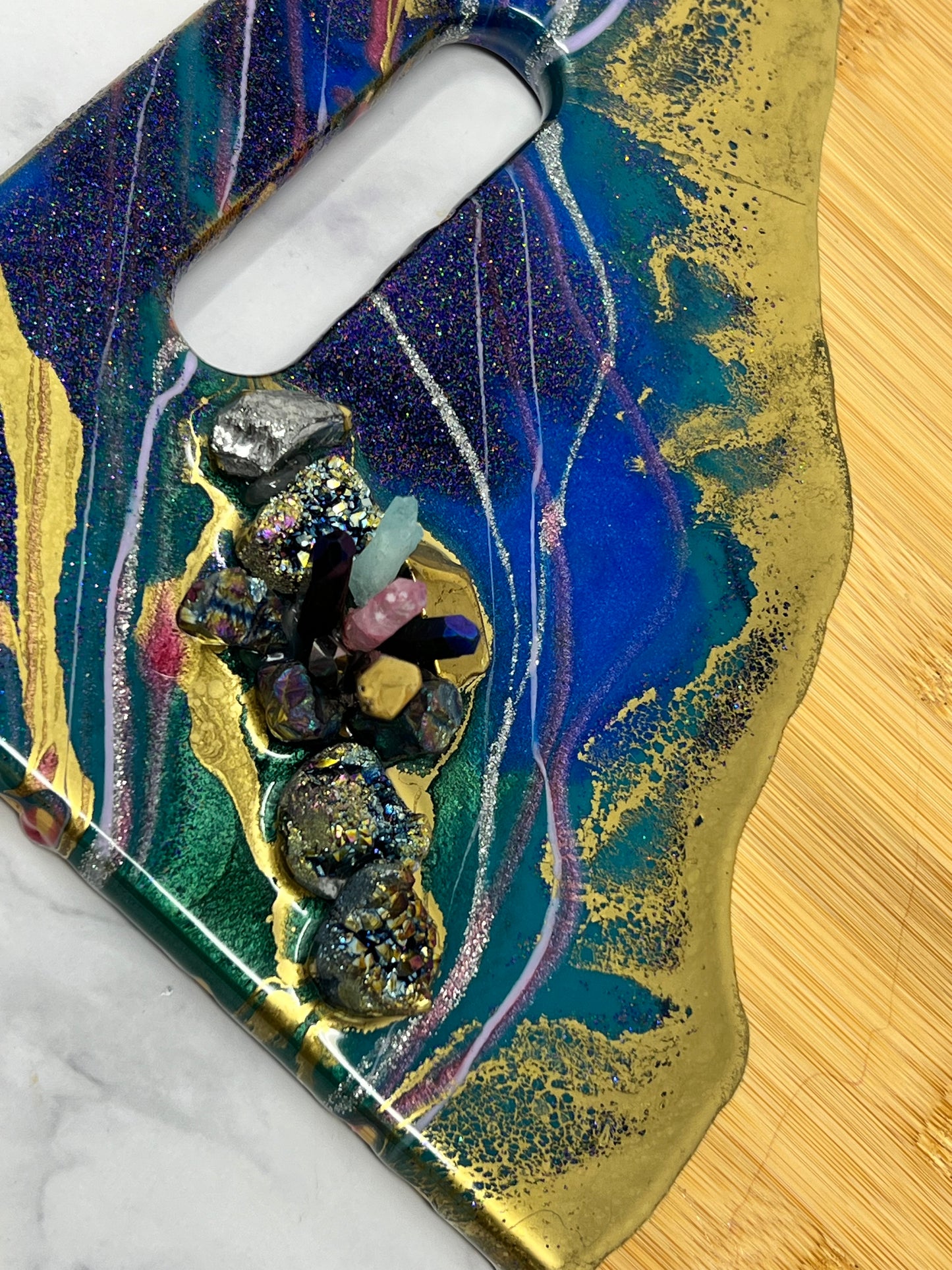Druzy Midnight bamboo charcuterie board